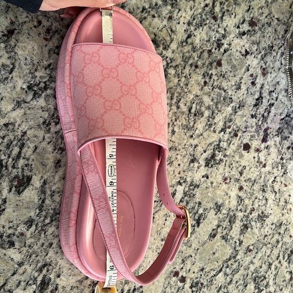 NEW Gucci Supreme Pink Monogram Coated Canvas & Leather Platform Sandal Size 37 - Picture 12 of 12